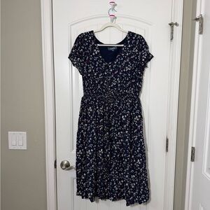 Modcloth Navy Floral V-Neck Dress